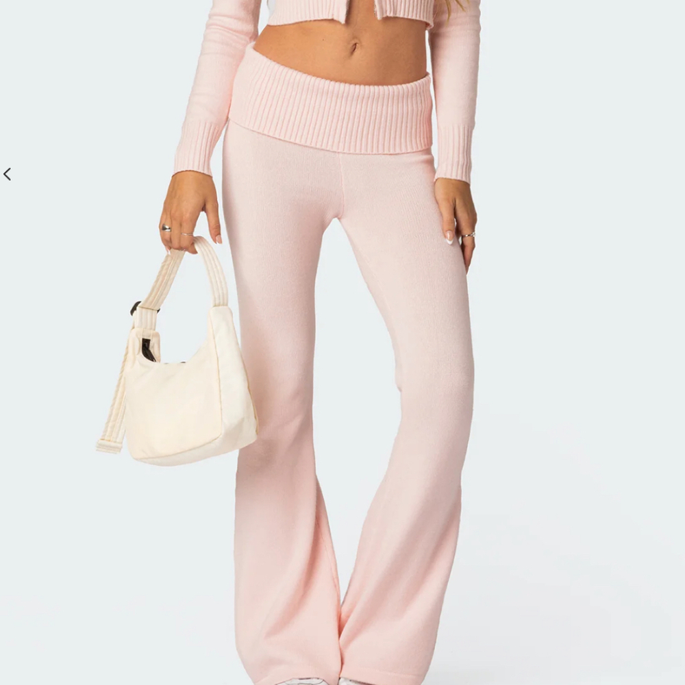 NWT Ediketed Desiree Knitted Low Rise Fold Over Pants In Light Pink - Size XS
